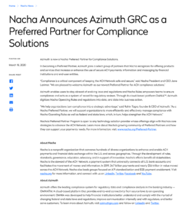 NACHA Announcement Azimuth GRC